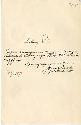 List (rękopis) od Kwiatkowskiego do Erazma Majewskiego