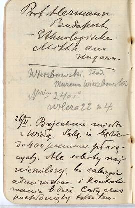 Notatnik nr 55 z odręcznymi notatkami Erazma Majewskiego: "Prof. Hermann Budapest […]" ...