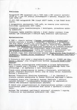 Państwowe Muzeum Archeologiczne w Warszawie. Sprawozdanie z działalności w roku 1995.   Maszynopi...