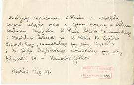 Rękopis zawiadomienia sporządzonego w dniu 13.07.1927 r. przez Kaziemirza Jeleńskiego na temat zm...