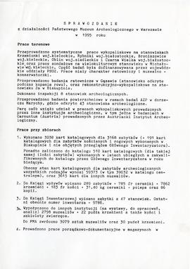 Państwowe Muzeum Archeologiczne w Warszawie. Sprawozdanie z działalności w roku 1995.   Maszynopi...