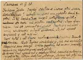 Kartka pocztowa z rękopisem listu Romana Jakimowicza do Józefa Żurowskiego z dnia 11.03.1928 r.  ...