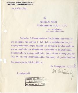 Maszynopis pisma Prezydium Państwowego Grona Konserwatorów Zabytków Przedhistorycznych do Wydział...