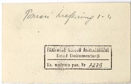 Fiszka z odręcznymi notatkami bibliograficznymi Józefa Żurowskiego  strona 2: "Poznań Liefer...