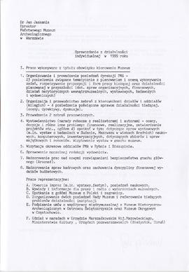 Państwowe Muzeum Archeologiczne w Warszawie. Sprawozdanie z działalności w roku 1999.  Maszynopis...