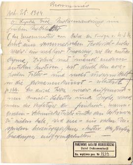 Odręczne wypisy Józefa Żurowskiego w języku niemieckim z publikacji G. Supki Motivenwanderung im ...