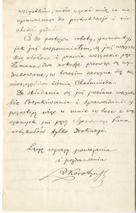 List (rękopis) od Ludwika Korotyńskiego do Erazma Majewskiego  strona 2