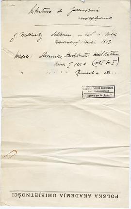 Zbiór odręcznych notatek Józefa Żurowskiego dotyczących literatury do pracy doktorskiej pt. Wykop...