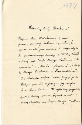 List od prof. Ludwika Młynka do Erazma Majewskiego (rękopis)  strona 1