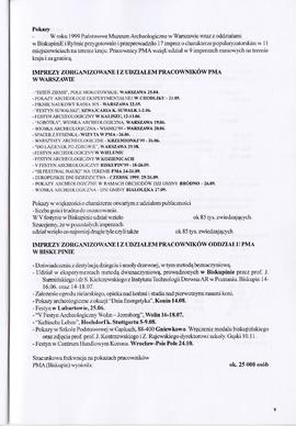 Państwowe Muzeum Archeologiczne w Warszawie. Sprawozdanie z działalności w roku 1999. Maszynopis...