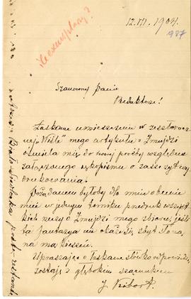 List od J. Kiborta do Erazma Majewskiego (rękopis)