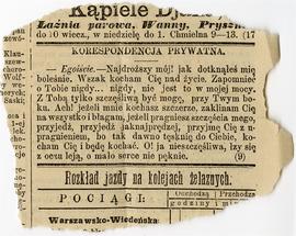 Wycinek prasowy z okresu od 05.10.1885 r.-04.02.1886 r. (w kieszonce tylnej okładki notesu nr 24)...