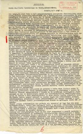Maszynopis odpisu listu Józefa Żurowskiego do Włodzimierza Antoniewicza z dnia 26.05.1928 r.  str...