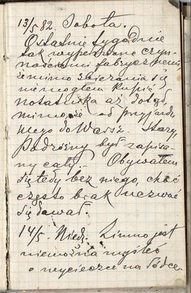 Notes nr 14 z wpisami odręcznymi Erazma Majewskiego z okresu 12.05.1882 r.- 27.12.1882 r.  strona.