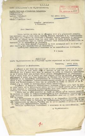Maszynopis odpisu listu w języku francuskim prof. M. Boule'a do Włodzimierza Antonieiwcza z kwiet...