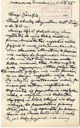 Rękopis listu Stefana Krukowskiego do Józefa Żurowskiego z dnia 11.05.1925 r.  strona 1