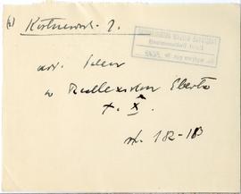 Fiszka z odręcznymi notatkami bibliograficznymi Józefa Żurowskiego  strona 1: "Kostrzewski J...