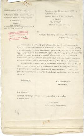 Maszynopis pisma Ministerstwa Wyznań Religijnych i Oświecenia Publicznego oraz Państwowego Grona ...