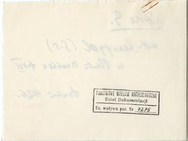 Fiszka z odręcznymi notatkami bibliograficznymi Józefa Żurowskiego  strona 2: pieczątka Działu Do...