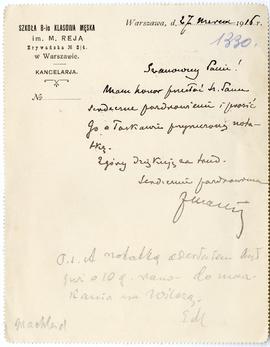 List od ks. Juliana Machlejda do Erazma Majewskiego (druk  rękopis)  strona 1