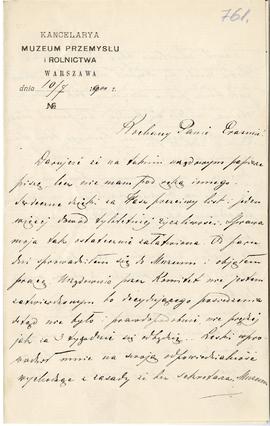 List od Leopolda Janikowskiego do Erazma Majewskiego (rękopis na druku firmowym Muzeum Przemysłu ...