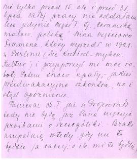 Rękopis listu Krystyny Wisłockiej (później Remerowej) do Józefa Żurowskiego z dnia 1.08.1921 r.  ...