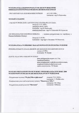 Państwowe Muzeum Archeologiczne w Warszawie. Sprawozdanie z działalności w roku 1999.  Maszynopis...