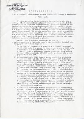 Państwowe Muzeum Archeologiczne w Warszawie. Sprawozdanie z działalności w roku 1994.  Maszynopis...