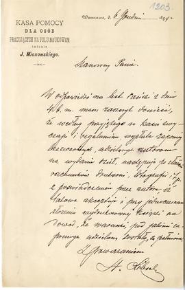 List od Stanisława Libickiego do Erazma Majewskiego z dnia 6.12.1894 r. (druk  rękopis)  strona 1