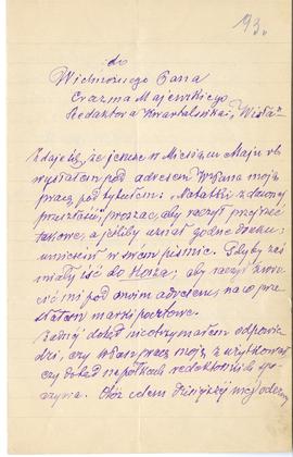 List od Zdzisława Bitnera do Erazma Majewskiego (rękopis)  strona 1
