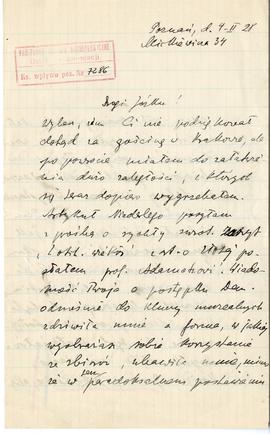 Rękopis listu Józefa Kostrzewskiego do Józefa Żurowskiego z dnia 4.02.1928 r.  strona 1