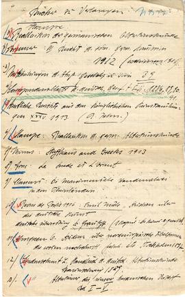 Odręczne notatki Józefa Żurowskiego z wykazem literatury  strona 1: pkt. 1-13