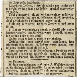 Wycinek prasowy z okresu od 05.10.1885 r.-04.02.1886 r. (w kieszonce tylnej okładki notesu nr 24)...