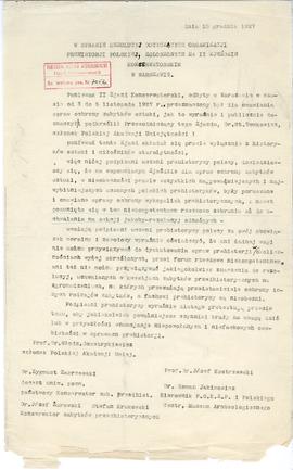 Maszynopis pisma Wł. Demetrykiewicza  Z. Zakrzewskiego  J. Żurowskiego  S. Krukowskiego  J. Kostr...