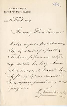 List od Leopolda Janikowskiego do Erazma Majewskiego (rękopis na druku firmowym Muzeum Przemysłu ...