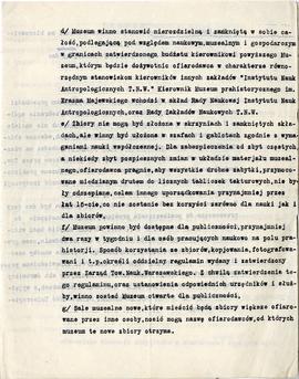 Projekt aktu darowizny MEM Towarzystwu Naukowemu Warszawskiemu - maszynopis  strona: "d/ Muz...