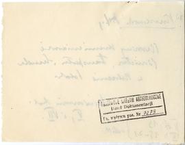 Fiszka z odręcznymi notatkami bibliograficznymi Józefa Żurowskiego  strona 2: pieczątka Działu Do...