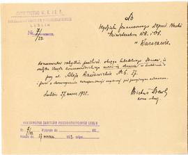 Rękopis. Pismo konserwatora Michała Drewko z dnia 27 marca 1922 r. do Ministerstwa Wyznań Religij...