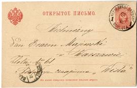 Kartka pocztowa od J. Matlakowskiej do Erazma Majewskiego (druk  rękopis  stemple)  strona 1 (awers)