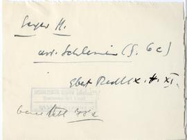 Fiszka z odręcznymi notatkami bibliograficznymi Józefa Żurowskiego  strona 1: "Seger H.  art...