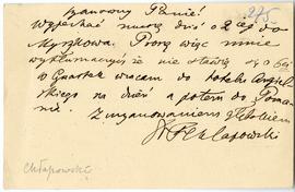 Karta pocztowa od F. Chłapowskiego do Erazma Majewskiego (rękopis)  strona 2 (rewers)