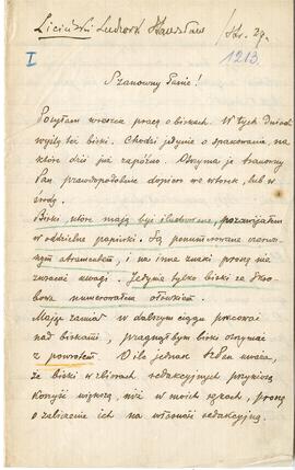 List od Ludwika Licińskiego do Erazma Majewskiego z dnia 23.02.1905 r. (rękopis)  strona 1