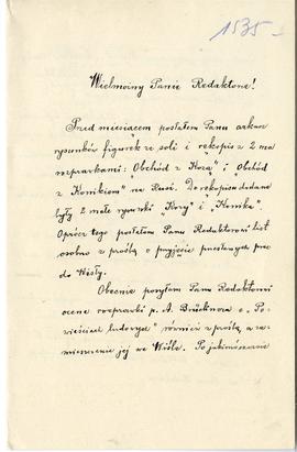 List od prof. Ludwika Młynka do Erazma Majewskiego (rękopis)  strona 1