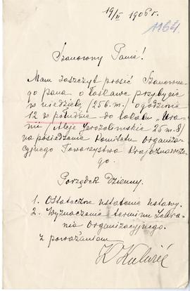 Zaproszenie na posiedzenie Komitetu Organizacyjnego Towarzystwa Krajoznawczego dla Erazma Majewsk...