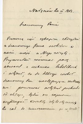 List od B. Malewskiego do Erazma Majewskiego (rękopis)  strona 1