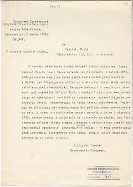 Maszynopis  odpis pisma Konserwatora Okręgowego Michała Drewko z dnia 16 marca 1929 r. do Wydział...