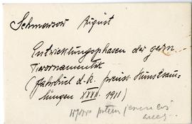 Fiszka z odręcznymi notatkami bibliograficznymi Józefa Żurowskiego  strona 1: "Schmarsow Aug...