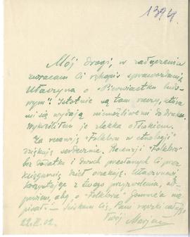 List od Marjana Massoniusa do Erazma Majewskiego (rękopis)  strona 1