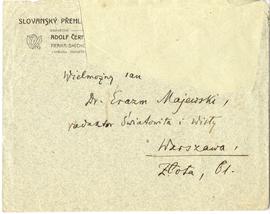 Koperta zaadresowana przez Adolfa Černego do Erazma Majewskiego (rękopis  druk)  strona 1 (awers)