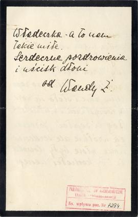 Rękopis listu na papierze żałobnym od Wandy Ż. do Józefa Żurowskiego z podziękoowaniem za przesła...